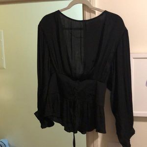 Black silk long sleeve corset top